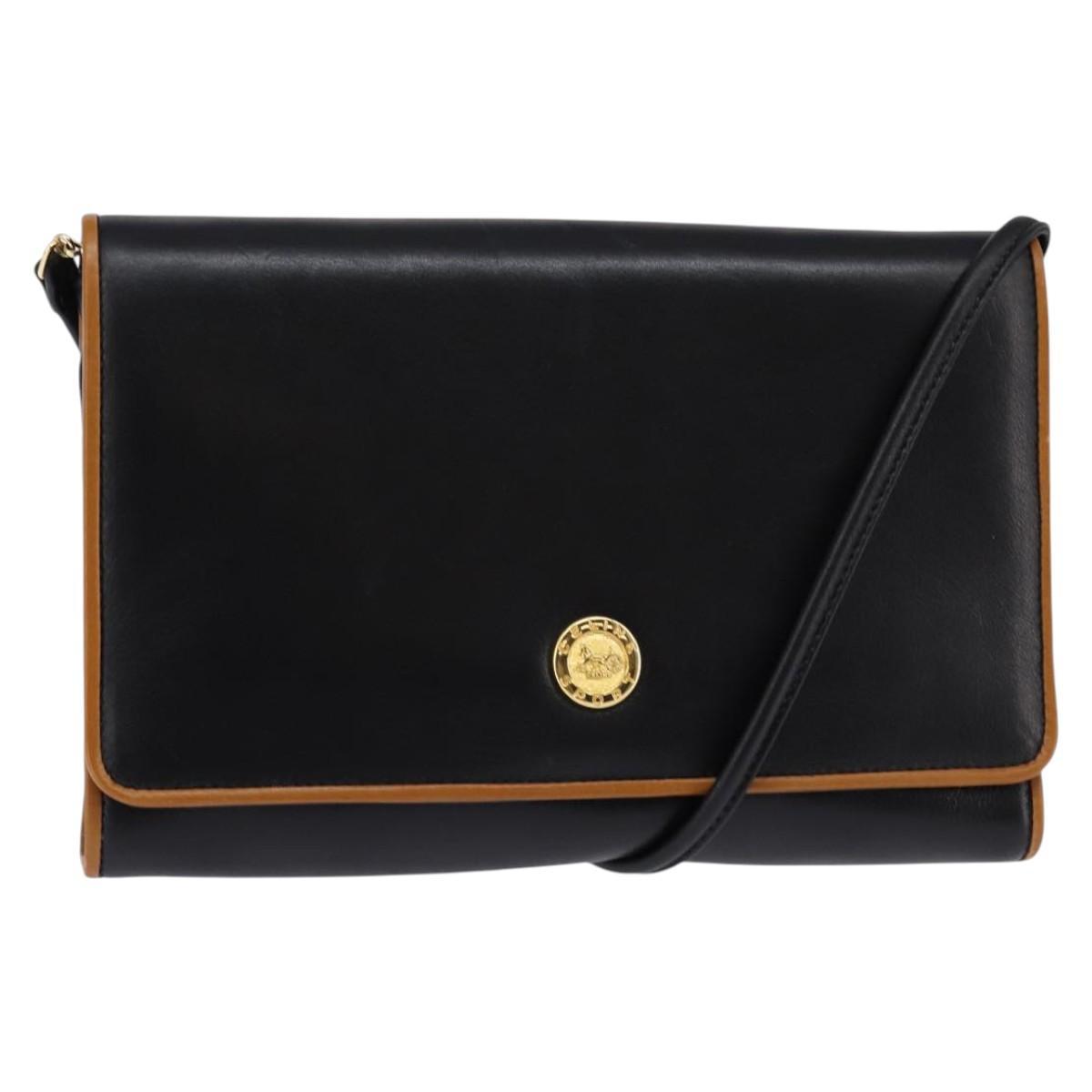 Celine Shoulder Bag Leather Black Gold Auth Ba5688